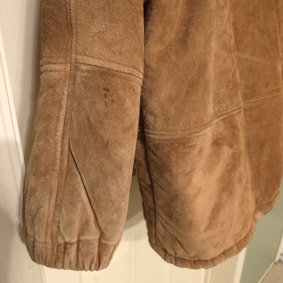 Vtg Synergy Leather Faux Shearling Hooded Coat Sueded Modacrylic Lined, Sz S - Picture 6 of 16